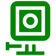 Green abstract icon on black background.