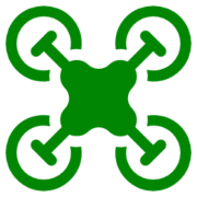 Green drone icon on black background.
