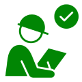 Worker with checklist and checkmark icon