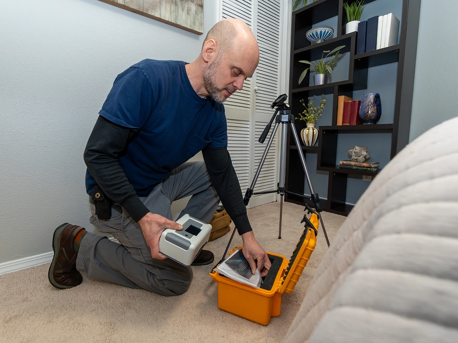 Technician conducting indoor air quality test