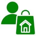 Green person and house icon